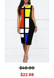 Geometric Print Patchwork Multi Color Bodycon Dress