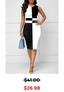 Black Round Neck Sleeveless Patchwork Bodycon Dress