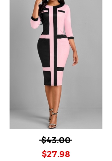 Black Patchwork Round Neck Bodycon Dress $27.98 