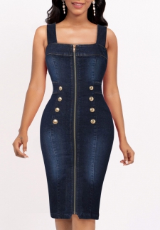 Sleeveless Denim Blue Square Neck Bodycon Dress