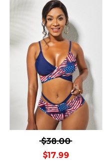 American Flag Print Cross Tie Back Bikini Set 