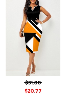 Split Neck Black Geometric Print Dress