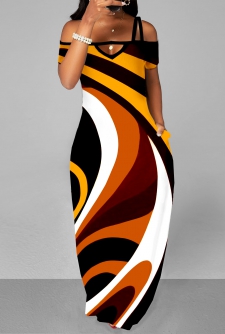 Strappy Cold Shoulder Double Side Pockets Maxi Dress