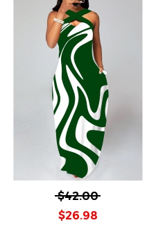 Geometric Print Criss Cross Green Maxi Dress