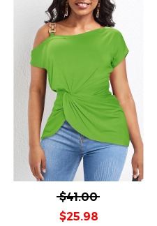 Asymmetrical Neck Twist Grass Green T Shirt