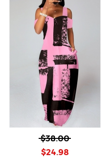 Graffiti Print Pocket Pink O Shape Maxi Dress