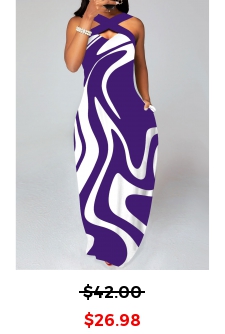 Geometric Print Criss Cross Purple Maxi Dress