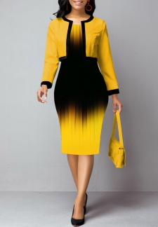 Ombre Two Piece Ginger Round Neck Dress