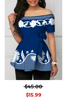 Tie Side Geometric Print Off Shoulder T Shirt