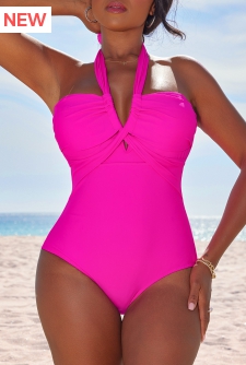 Criss Cross Hot Pink Lace Up One Piece Swimwear