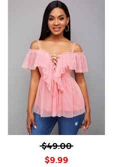 Strappy Cold Shoulder Lace Up Blouse