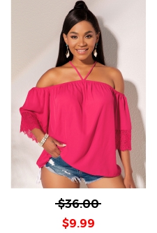 Off Shoulder Lace Cuff Criss Cross Back Blouse