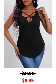 Cross Strap Cutout Black Tank Top