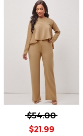Zipper Fly Light Khaki Dip Hem Top and Pants