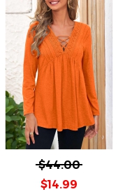 Orange Long Sleeve Lace Stitching T Shirt