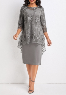 Lace Two Piece Light Grey Round Neck Dress