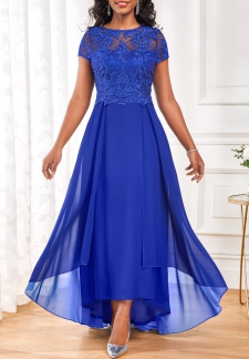 Lace Royal Blue Maxi Boat Neck Dress