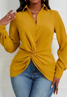 Twist Shirt Collar Long Sleeve Ginger Blouse