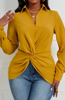 Twist Shirt Collar Long Sleeve Ginger Blouse