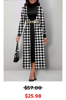 Houndstooth Print Fake 2in1 Black Dress
