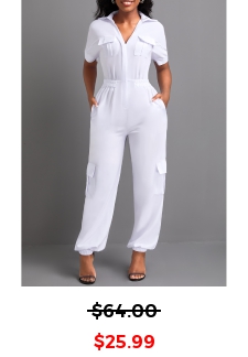 Pocket Ankle Length V Neck White Jumpsuit