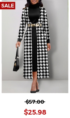 Houndstooth Print Fake 2in1 Black Dress