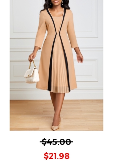 Pleated Light Camel Square Neck Dress