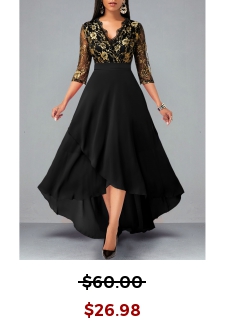 Floral Lace Patchwork High Low Black Dress