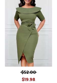 Belted Sage Green Sailor Collar Bodycon Dress