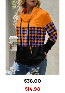Plaid Patchwork Orange Cowl Neck Long Sleeve Sweatshirt