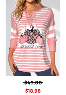 Halloween Print Patchwork Pink Lace Up Collar Blouse