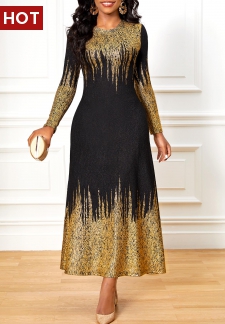 Black Ombre Hot Stamping Round Neck Dress