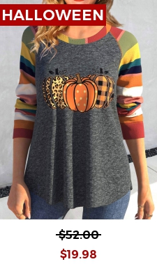 Multi Stripe Print Halloween Round Neck T Shirt