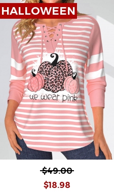 Halloween Print Patchwork Pink Lace Up Collar Blouse