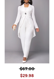 Button White Cardigan and V Neck Jumpsuit