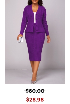 Violet Button Long Sleeve Top and Skirt