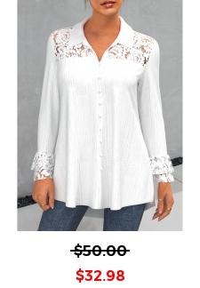 Lace Stitching White Turndown Collar Blouse
