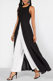 Contrast Black Round Neck Sleeveless Jumpsuit