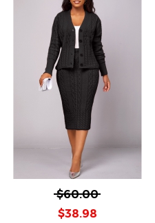 Black Button Long Sleeve Top and Skirt