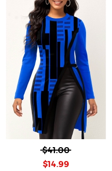 Geometric Print Royal Blue Round Neck T Shirt
