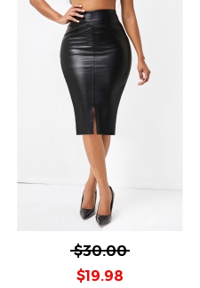 Split Elastic Waist Black Bodycon Skirt