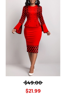 Geometric Print Fake 2in1 Red Bodycon Dress