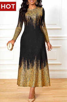 Black Ombre Hot Stamping Round Neck Dress