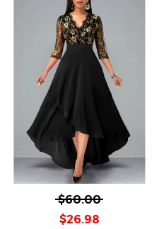 Floral Lace Patchwork High Low Black Dress