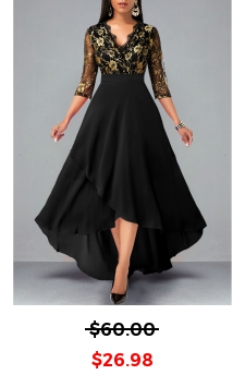 Floral Lace Patchwork High Low Black Dress
