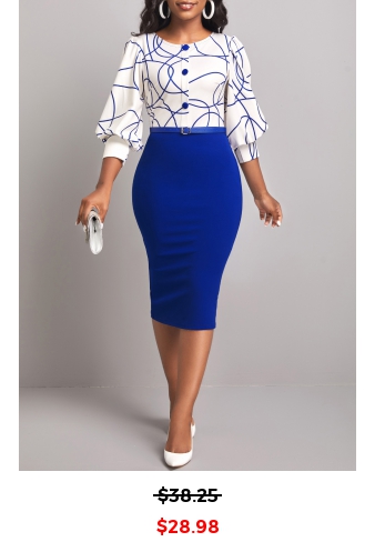 Graffiti Print Dark Blue Round Neck Bodycon Dress