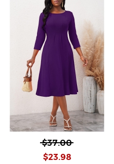Purple 3/4 Sleeve Round Neck Dress
