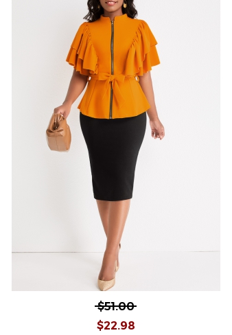 Two Piece Belted Ginger Stand Collar Suit