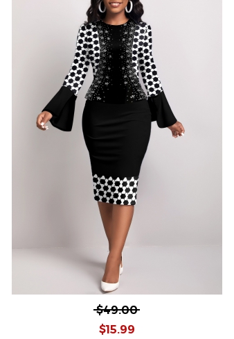 Geometric Print Fake 2in1 Black Bodycon Dress