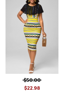 Striped Chiffon Panel Multi Color Bodycon Dress